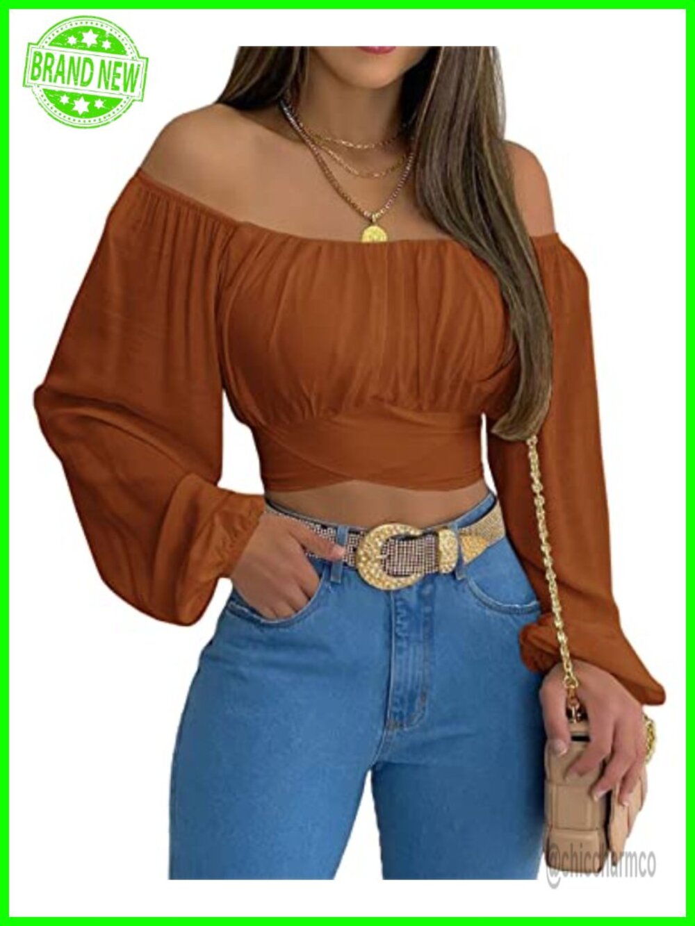 Off Shoulder Ruched Tie Back Crop Top Lantern Sleeve Boho Blouse